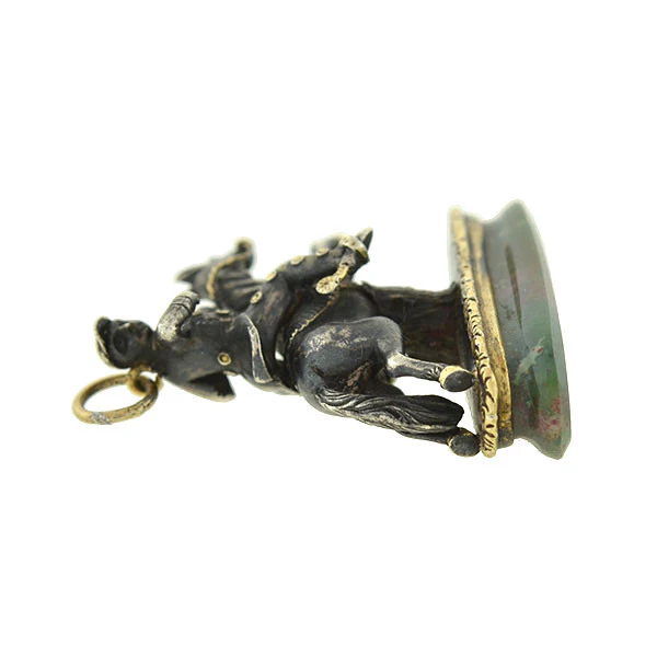 Victorian Silver & 15kt Horse Bloodstone Figural Fob - Image 5