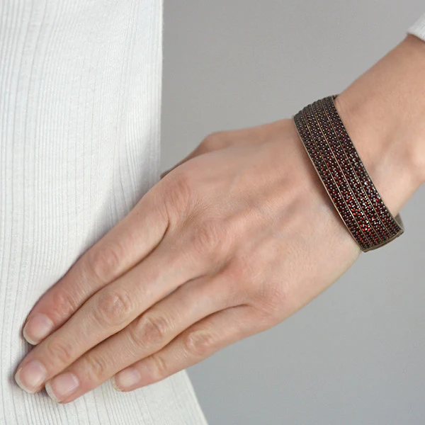 Victorian Silver Bohemian Garnet Wide Bracelet - Image 6