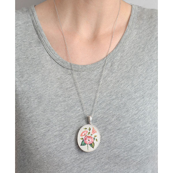 Victorian Sterling & Enamel Painted Flowers Locket - Image 7