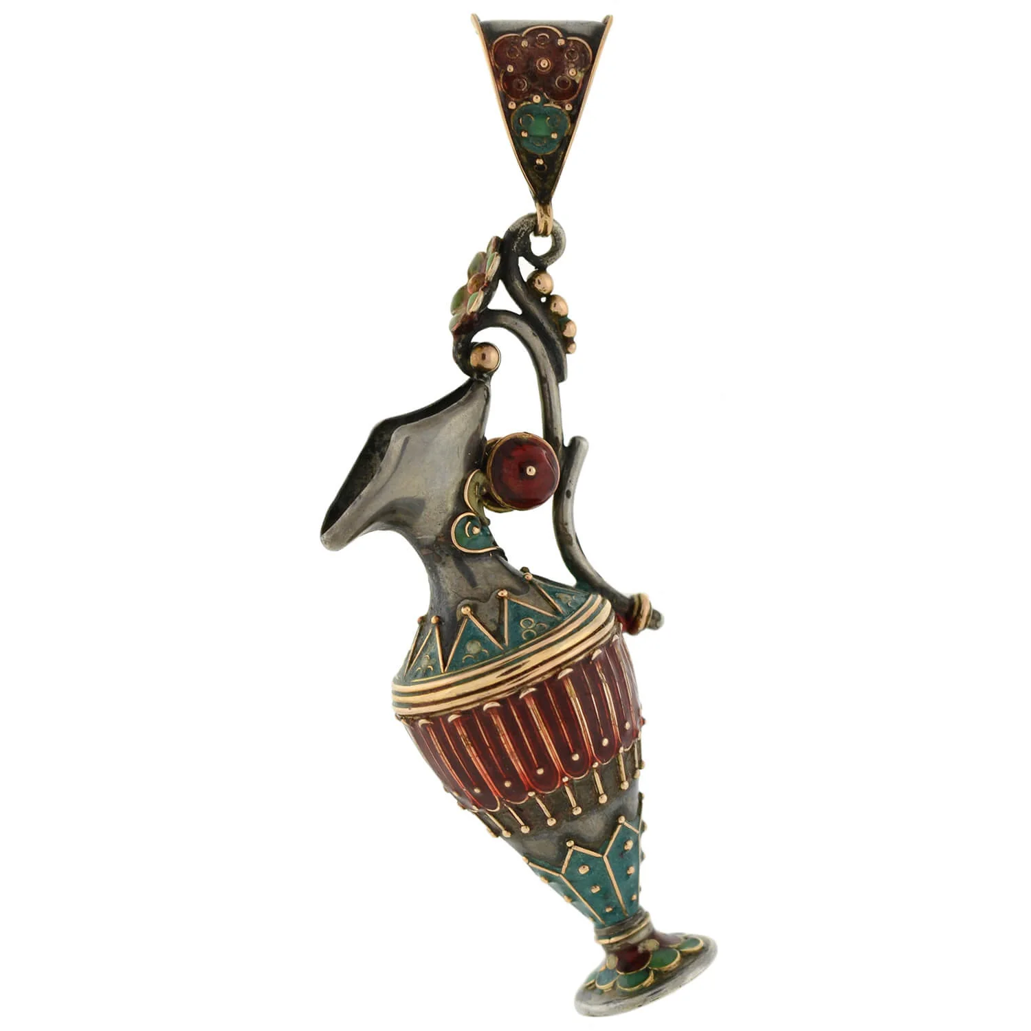 Victorian Sterling Enameled Etruscan Urn Earring + Pendant Set - Image 2