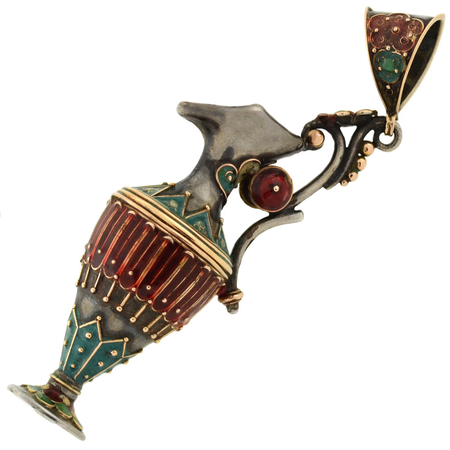 Victorian Sterling Enameled Etruscan Urn Earring + Pendant Set - Image 4