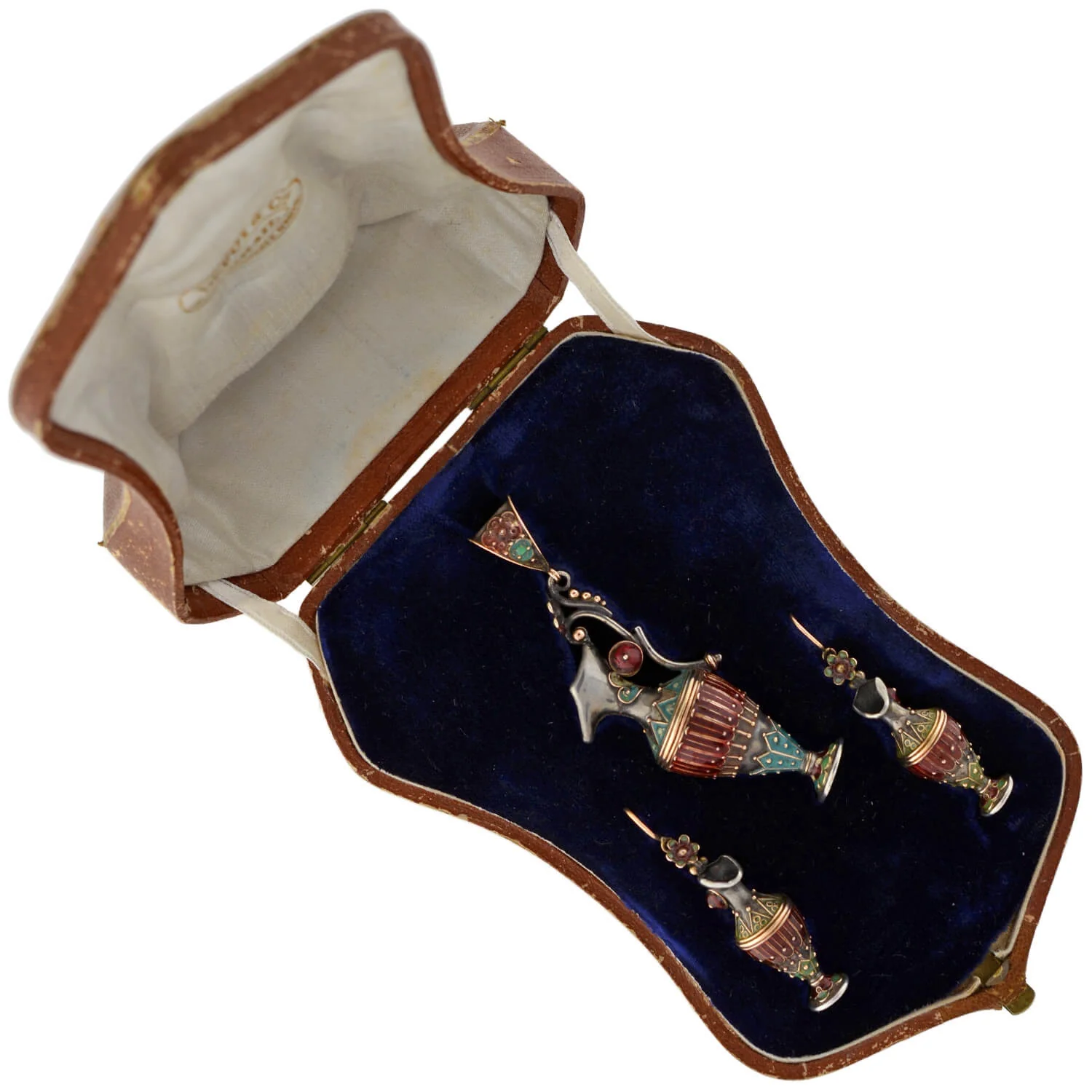 Victorian Sterling Enameled Etruscan Urn Earring + Pendant Set - Image 9