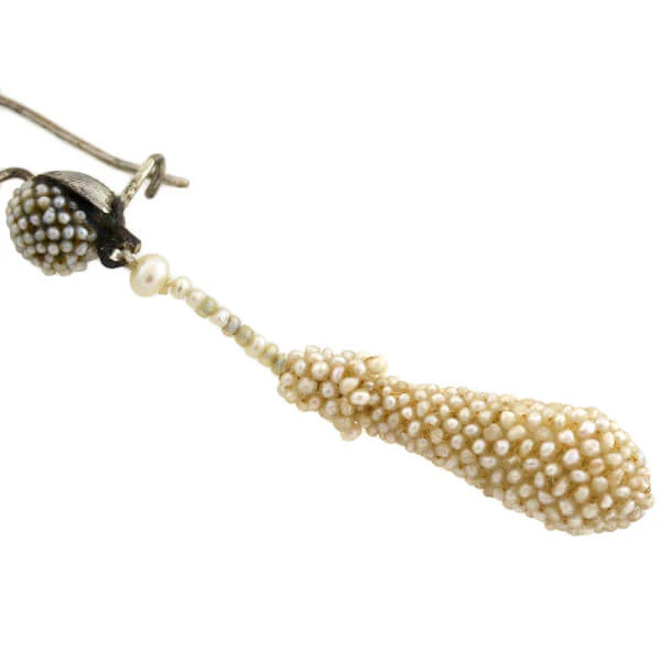 Victorian Sterling Natural Pavé Seed Pearl Teardrop Earrings - Image 4