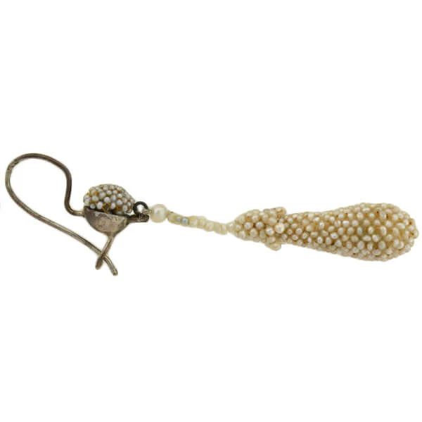 Victorian Sterling Natural Pavé Seed Pearl Teardrop Earrings - Image 5
