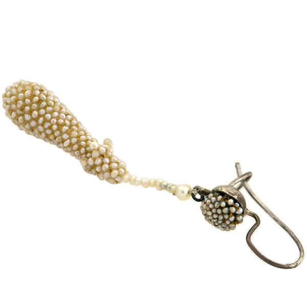 Victorian Sterling Natural Pavé Seed Pearl Teardrop Earrings - Image 6