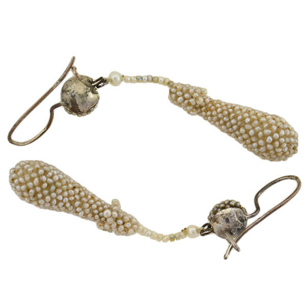 Victorian Sterling Natural Pavé Seed Pearl Teardrop Earrings - Image 7