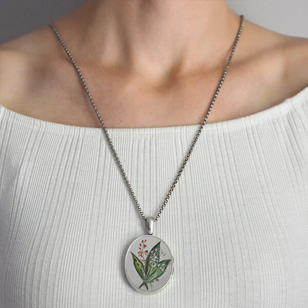 Victorian Sterling & Painted Enamel Leaves & Flowers Locket - Image 6