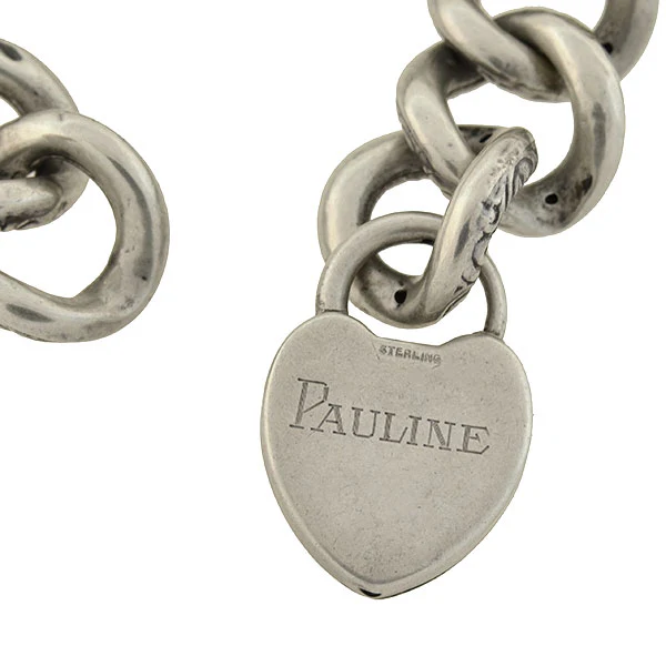 Victorian Sterling Repousse Link Bracelet with Padlock Heart Clasp - Image 5