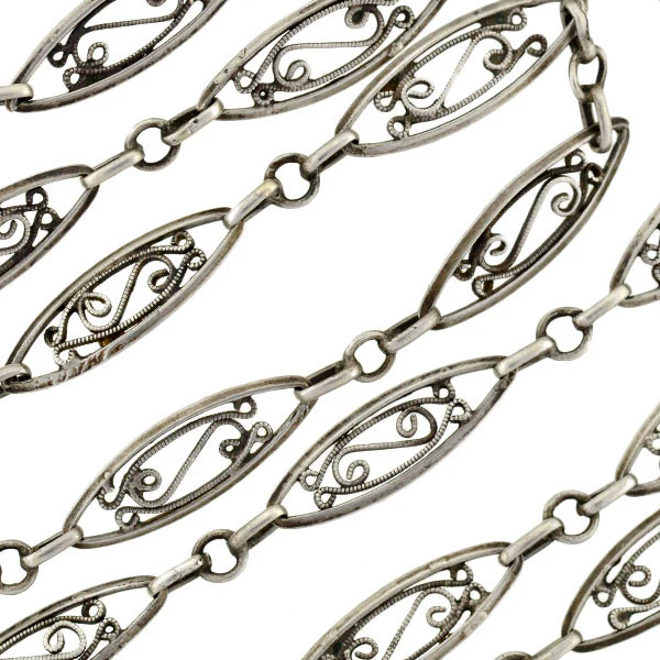 Victorian Sterling Silver Filigree Muff Chain 42" Long - Image 4