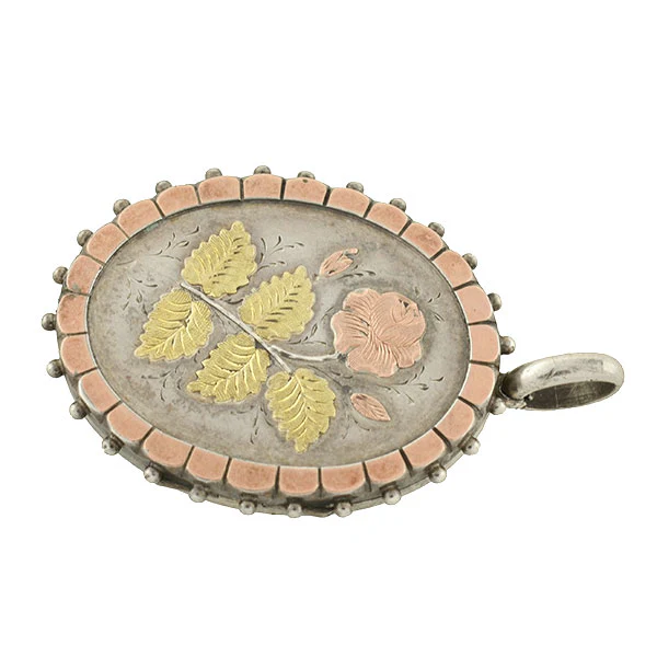 Victorian Sterling Silver Mixed Metals Flower Locket - Image 3