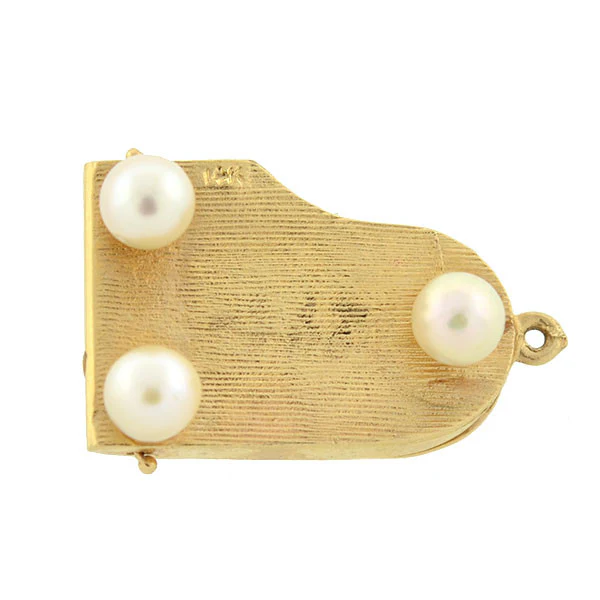 Vintage 14kt Cultured Pearl, Ruby & Sapphire Piano Charm - Image 5