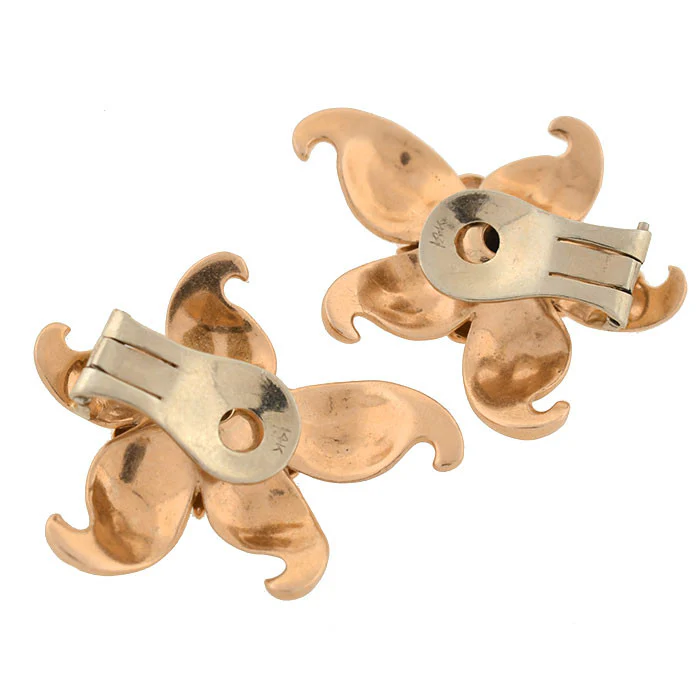 Vintage 14kt & Diamond Starfish Flower Clip Earrings - Image 4