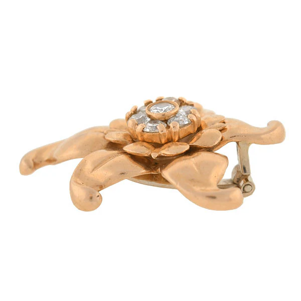 Vintage 14kt & Diamond Starfish Flower Clip Earrings - Image 5