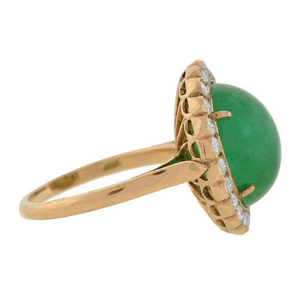 Vintage 14kt 4ctw Emerald Cabochon Diamond Cluster Ring - Image 2