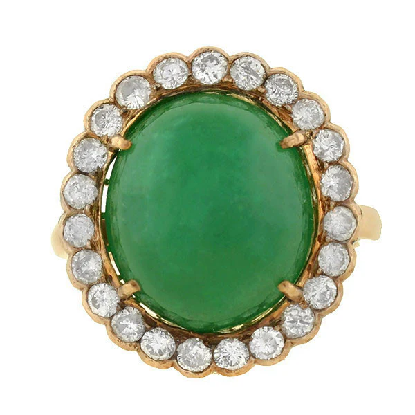 Vintage 14kt 4ctw Emerald Cabochon Diamond Cluster Ring - Image 3