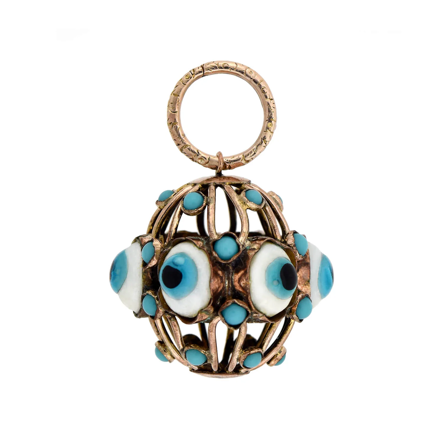 Vintage 9kt Glass "Evil Eye" Caged Ball Charm Pendant - Image 2