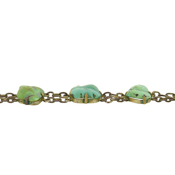Vintage Chinese Brass & Natural Turquoise Nugget Link Bracelet - Image 4