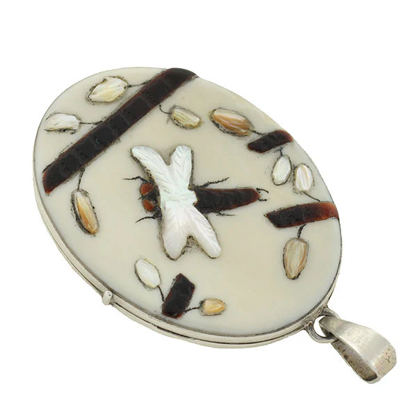 Vintage Silver & Japanese Shibayama Dragonfly Motif Locket - Image 4