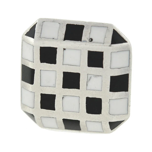 Vintage Sterling & Enamel Checkerboard Cufflinks - Image 3