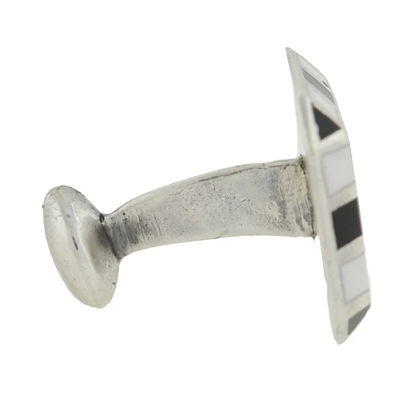 Vintage Sterling & Enamel Checkerboard Cufflinks - Image 4