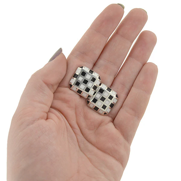 Vintage Sterling & Enamel Checkerboard Cufflinks - Image 7