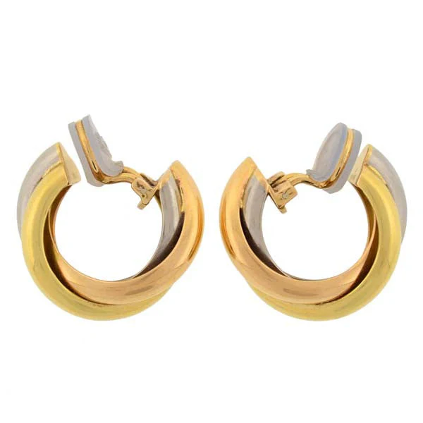CARTIER 18K Estate 3-Tone Trinity Hoop Clip Earrings - Image 3