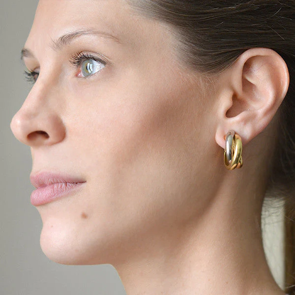 CARTIER 18K Estate 3-Tone Trinity Hoop Clip Earrings - Image 6