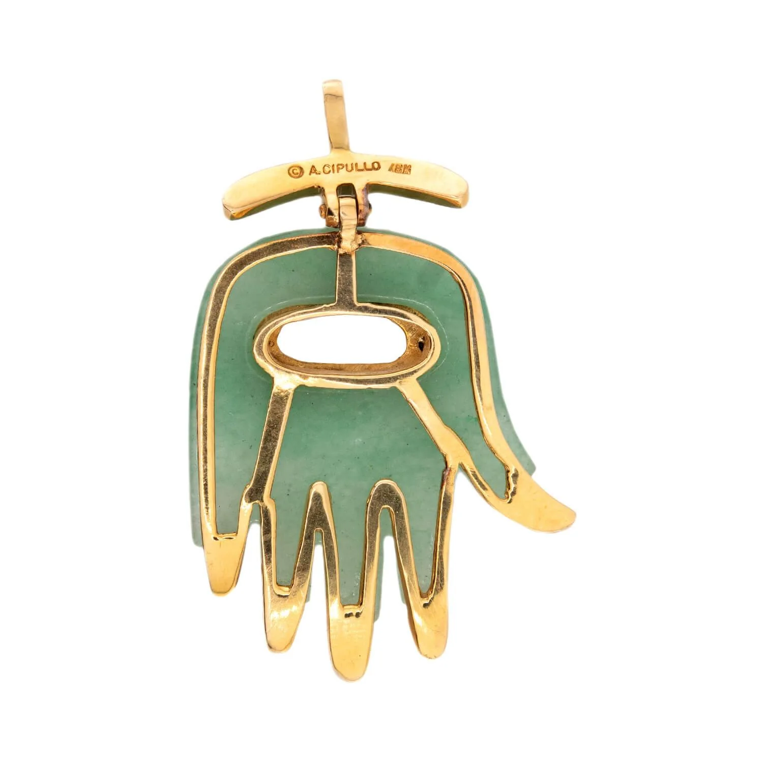 ALDO CIPULLO Vintage 18k Jade Hamsa Hand Pendant - Image 3