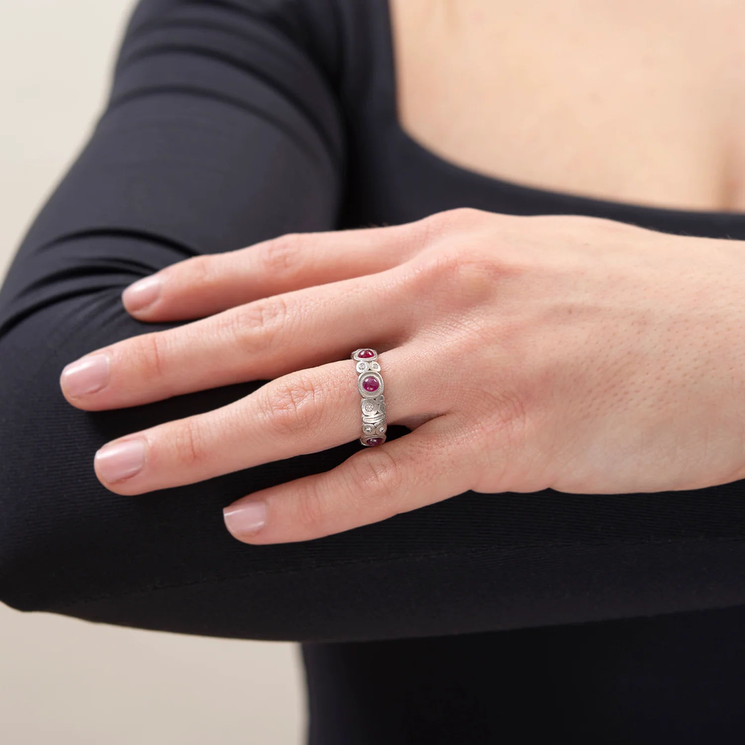 ALEX SEPKUS Estate Platinum Ruby & Diamond Eternity Band - Image 6