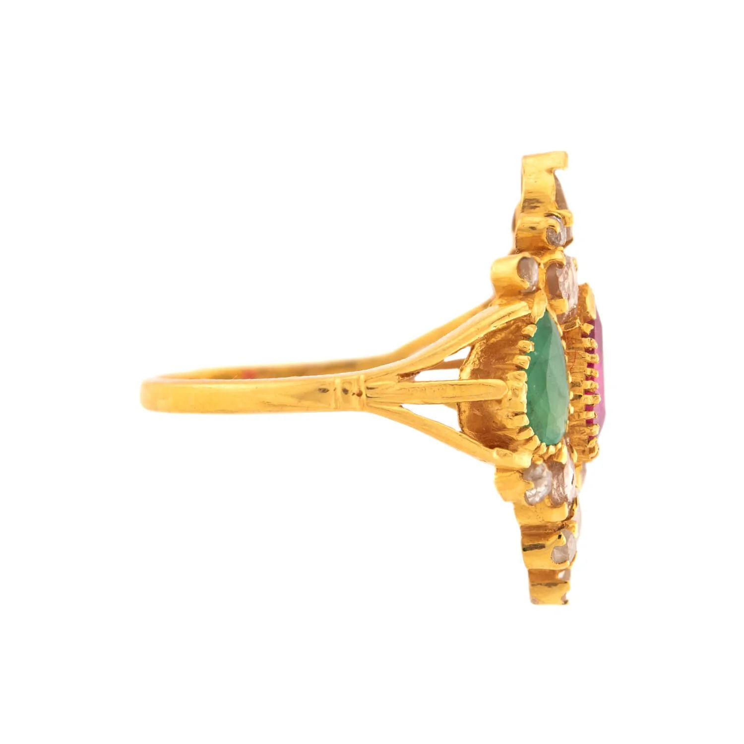 ANJANEY JEWELRY Estate Indian 22k Ruby, Emerald, & Diamond Ring - Image 3