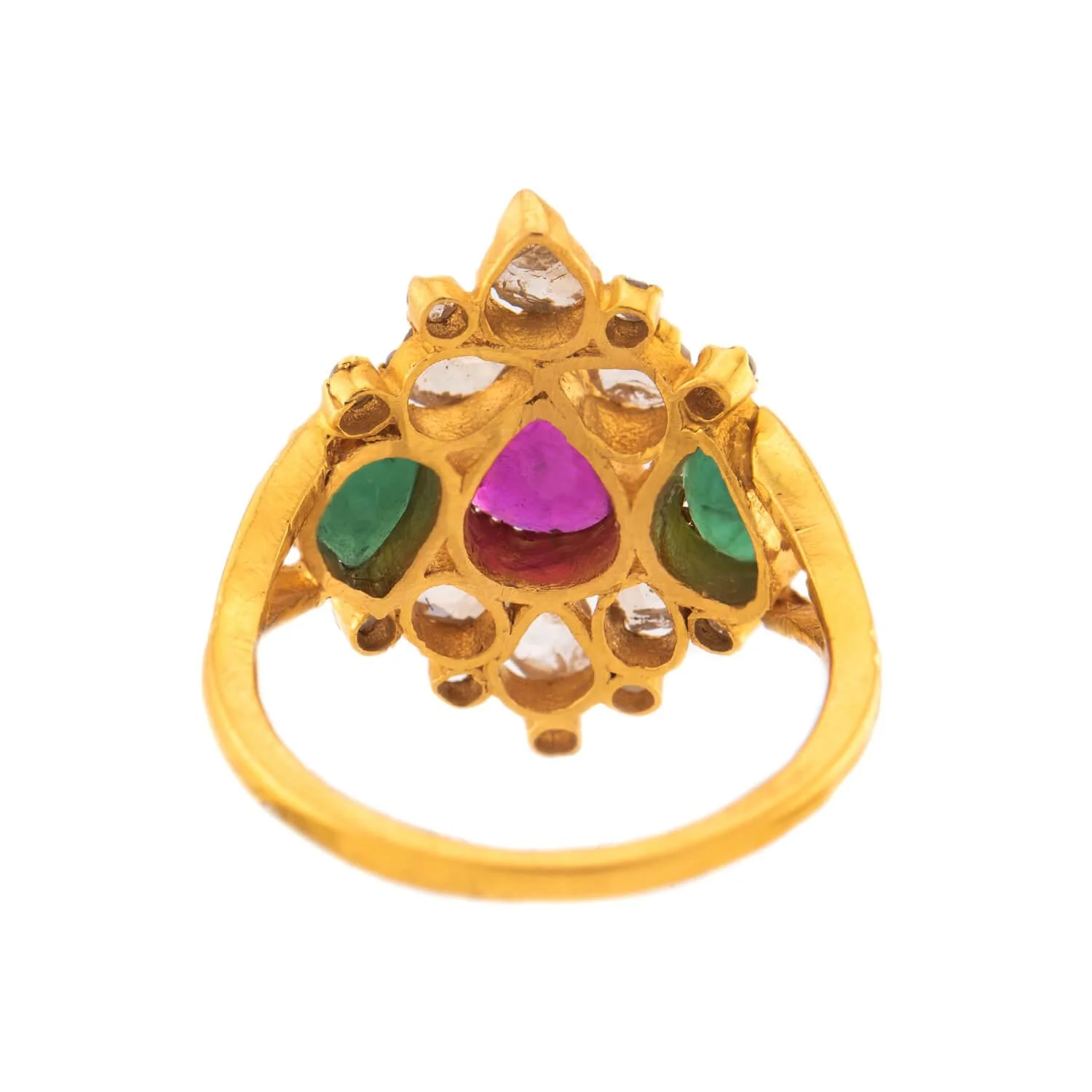 ANJANEY JEWELRY Estate Indian 22k Ruby, Emerald, & Diamond Ring - Image 5