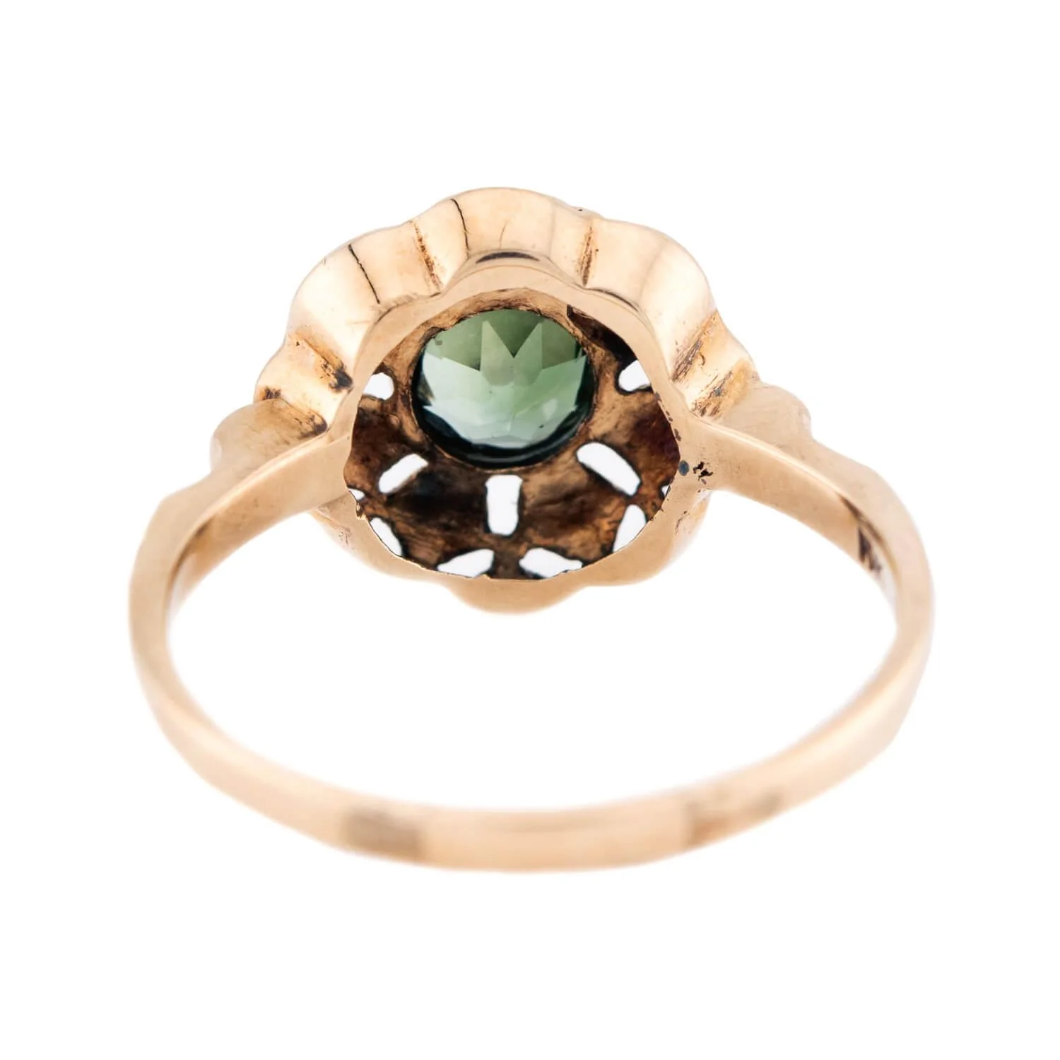 Art Deco 10k Green Garnet Floral Motif Ring - Image 5