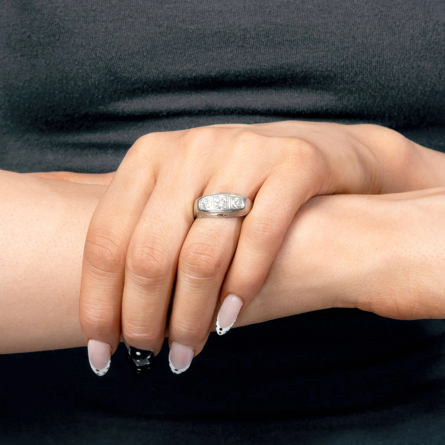 Art Deco 13k Diamond Flush Mount Ring - Image 7