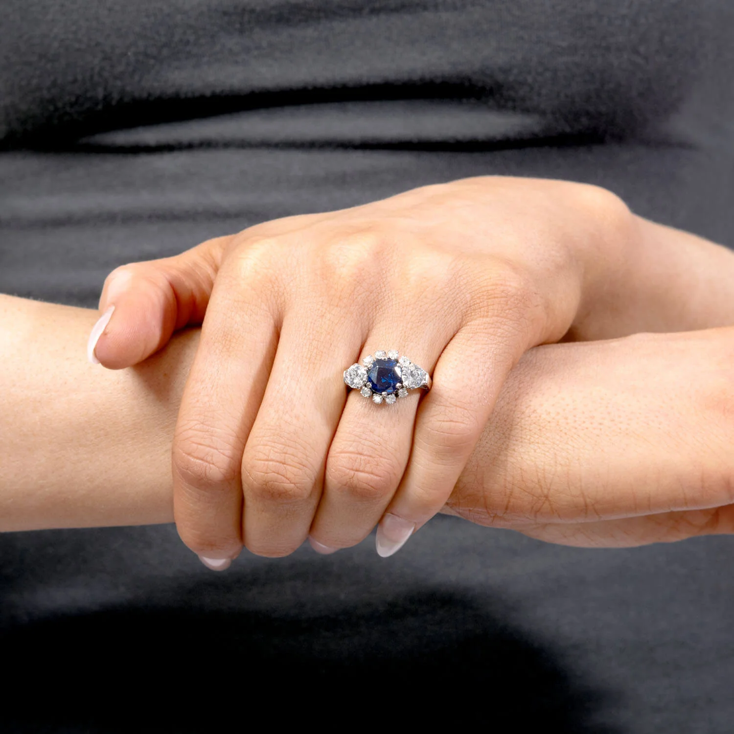 Art Deco 14k AGL Sapphire and Diamond Ring - Image 6