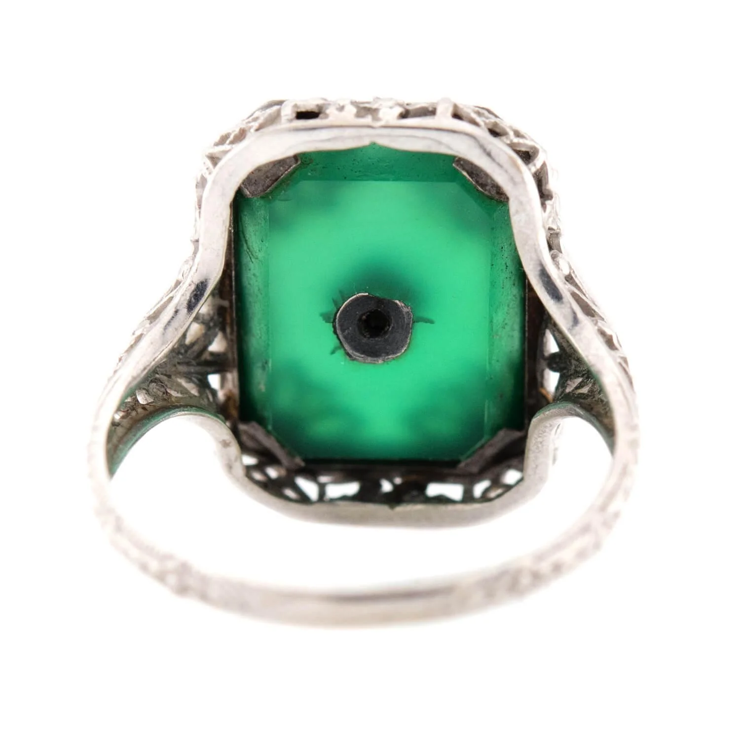 Art Deco 14k Chrysoprase and Diamond Ring - Image 5