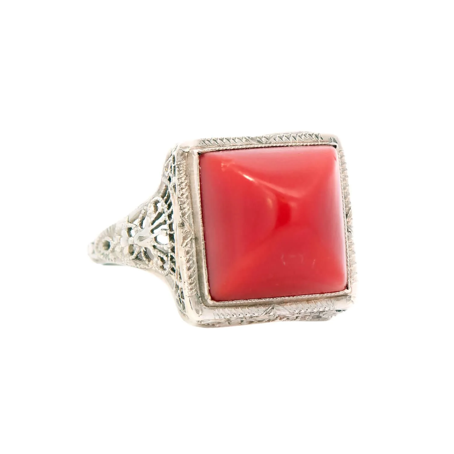 Art Deco 14k Coral Bullet Cabochon Ring - Image 2