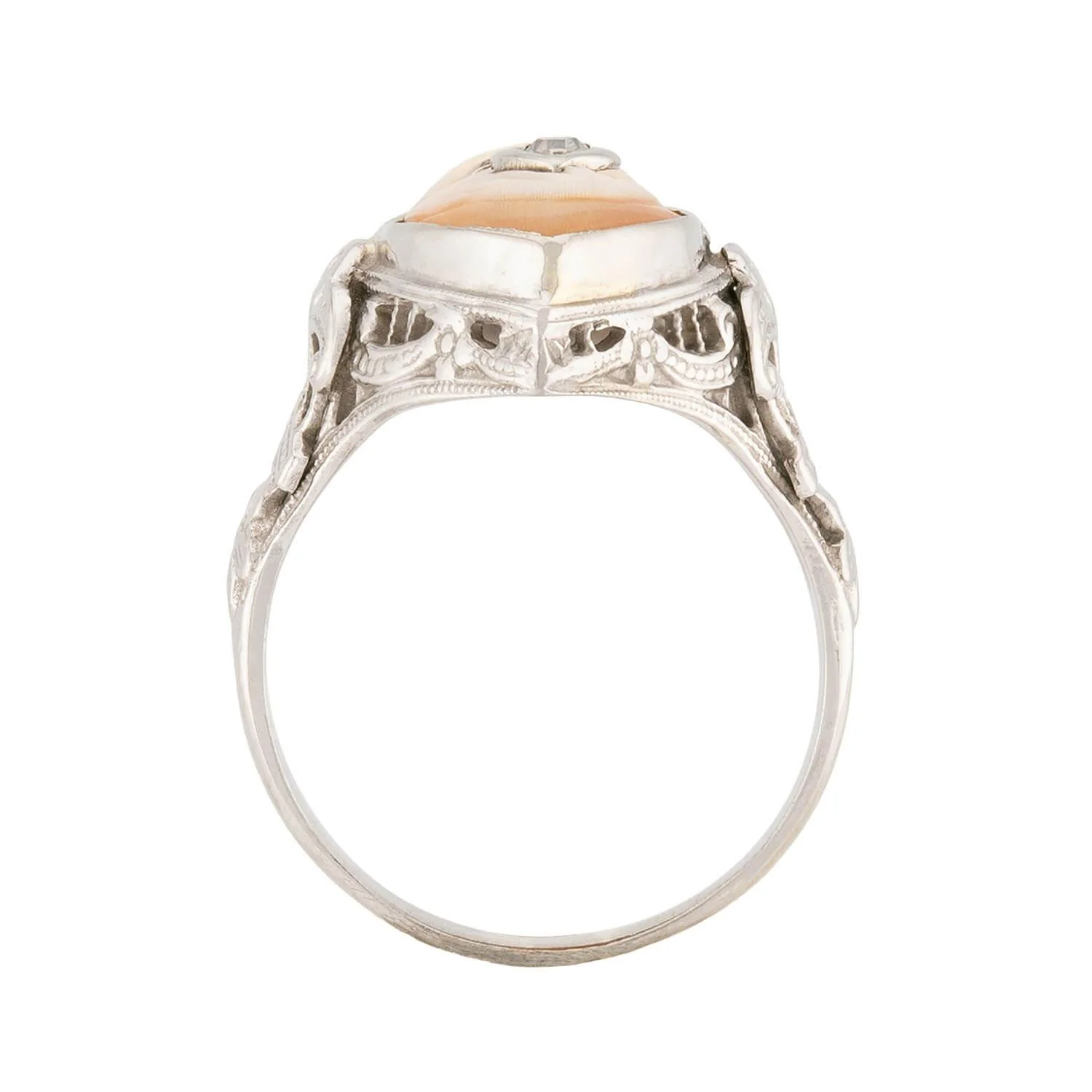 Art Deco 14k Diamond Cameo Navette Ring - Image 4