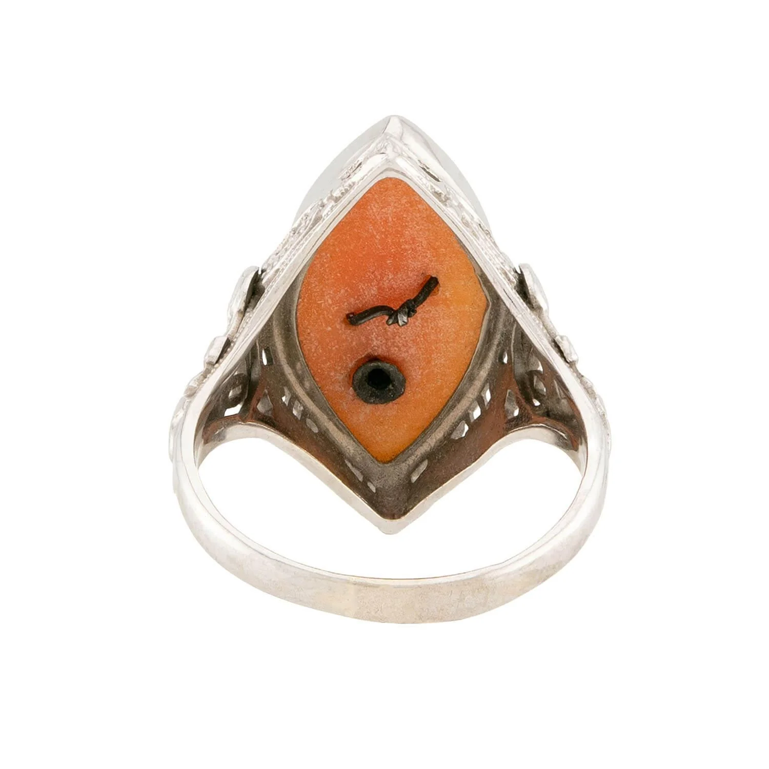 Art Deco 14k Diamond Cameo Navette Ring - Image 5