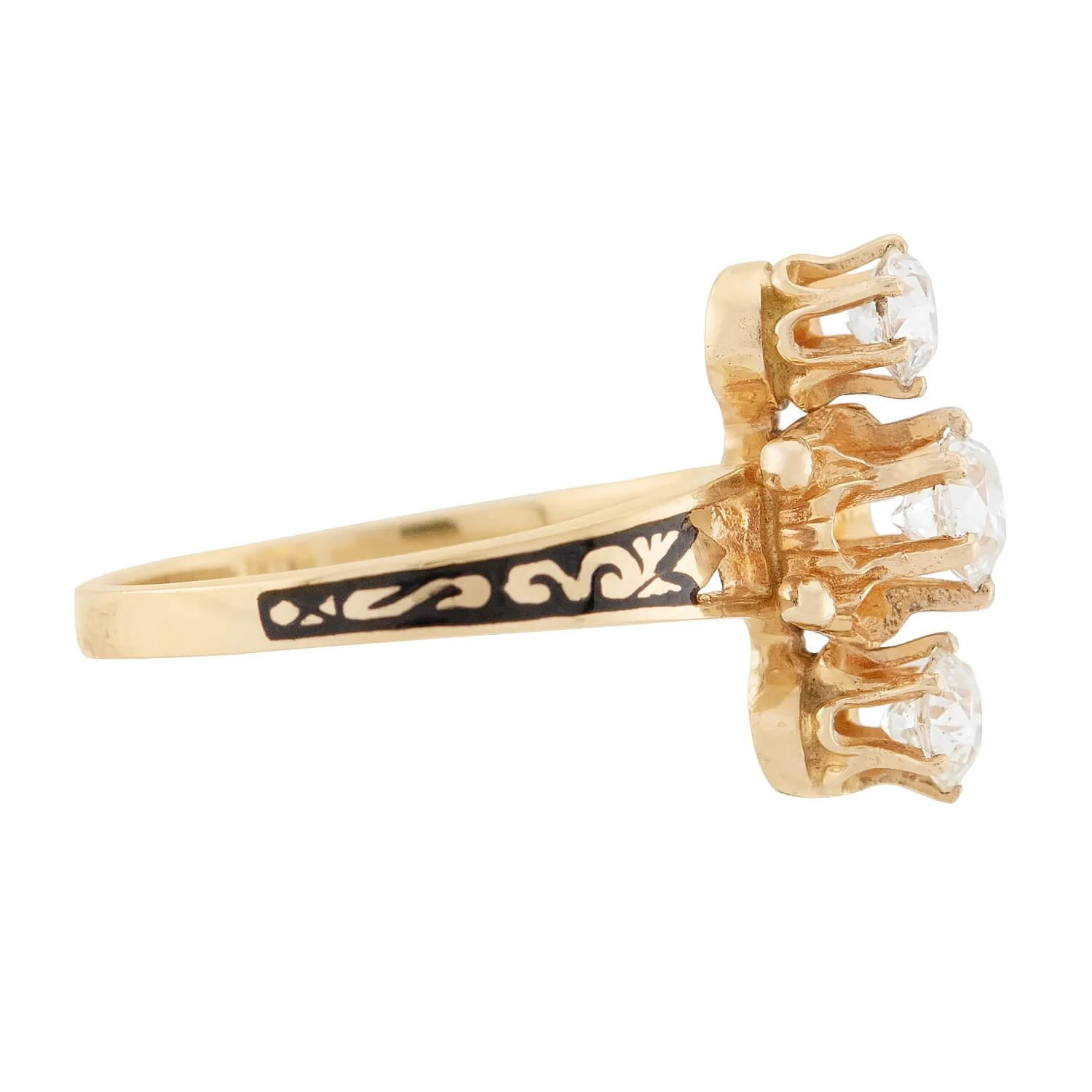 Art Deco 14k Diamond Enameled Navette Ring - Image 2