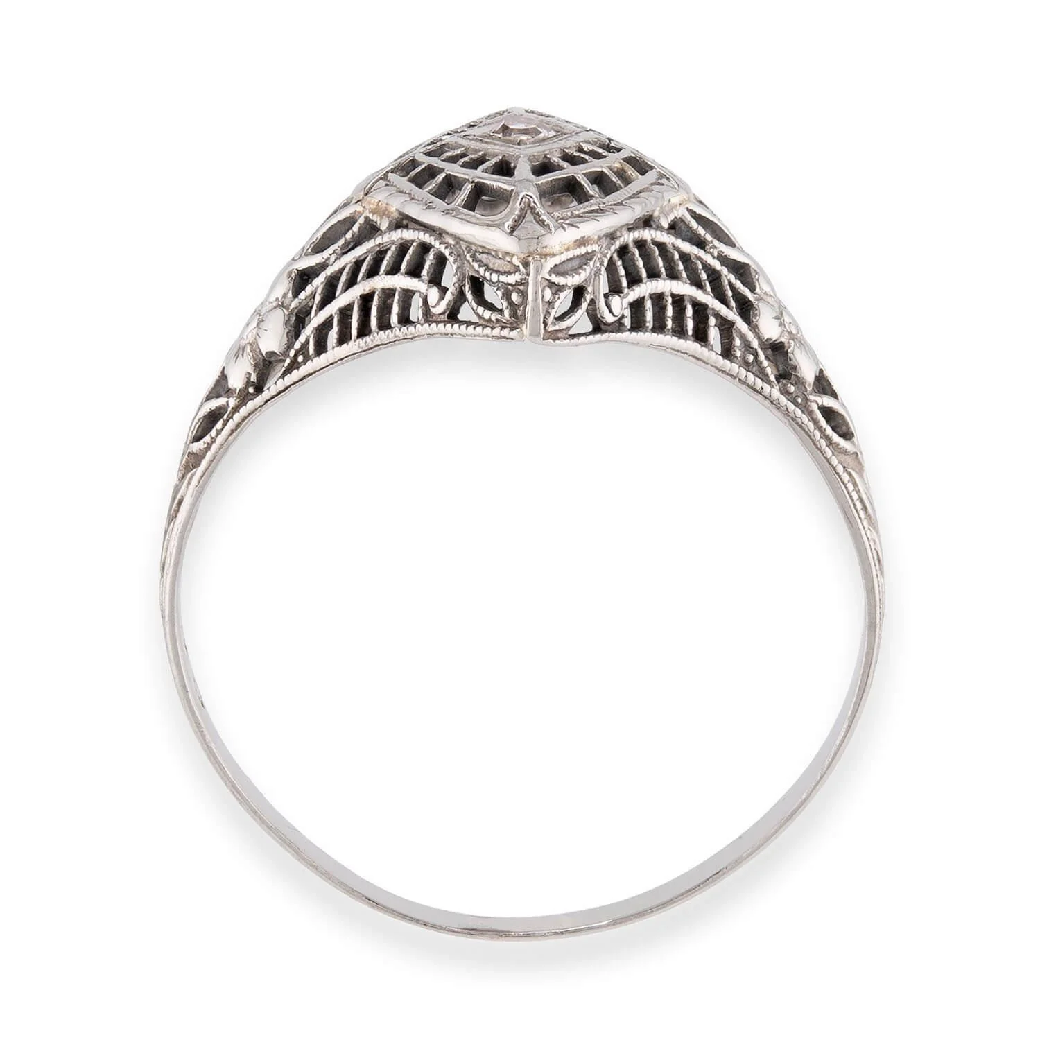 Art Deco 14k Diamond Filigree Navette Ring - Image 4
