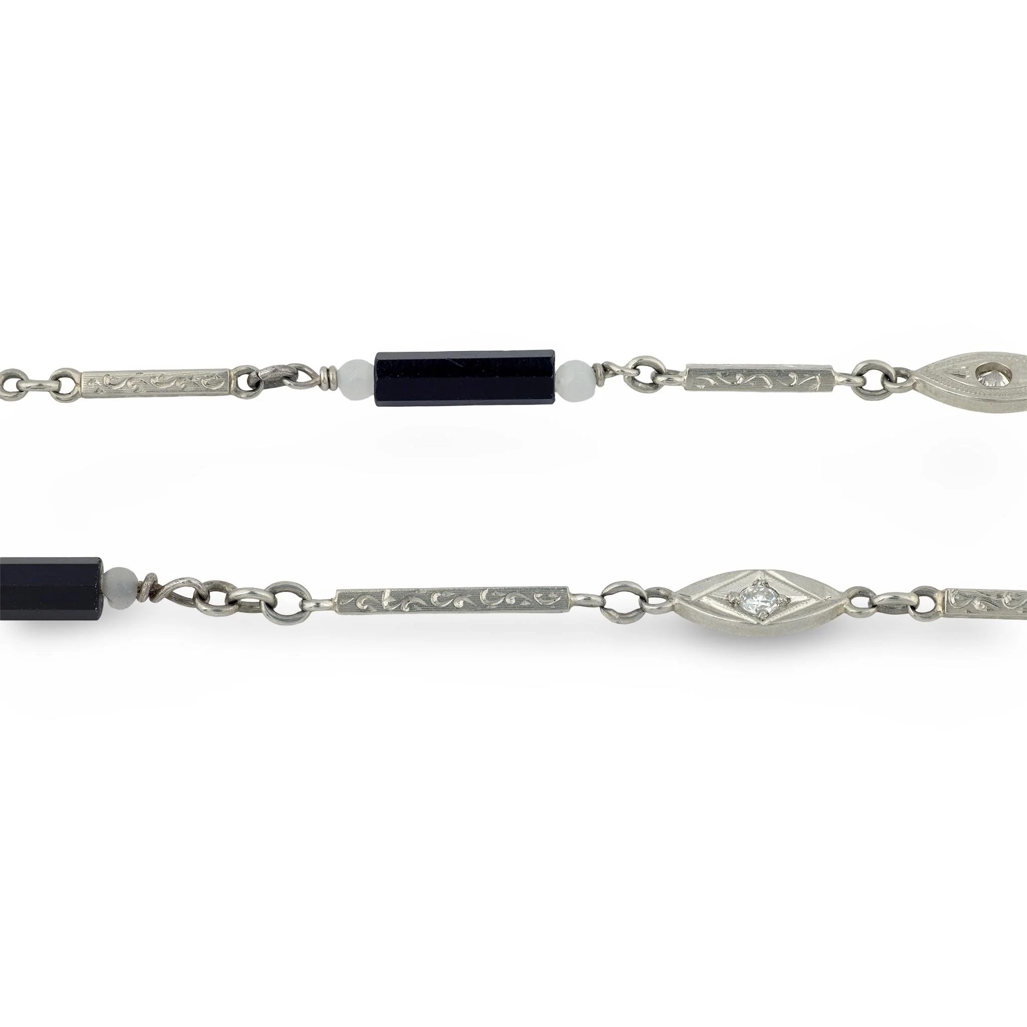 Art Deco 14k Diamond, Onyx, and Agate Chain Necklace - Image 3