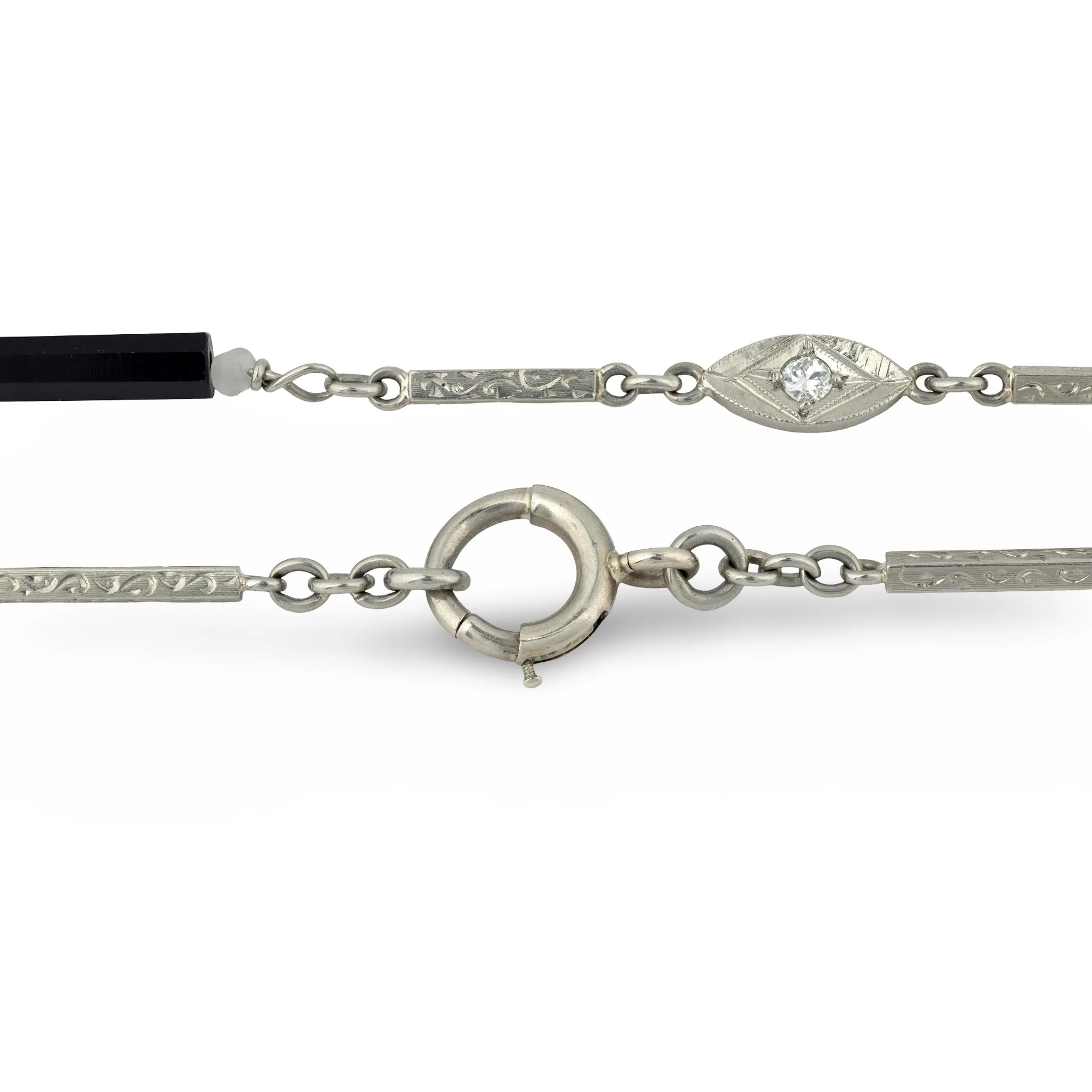 Art Deco 14k Diamond, Onyx, and Agate Chain Necklace - Image 5