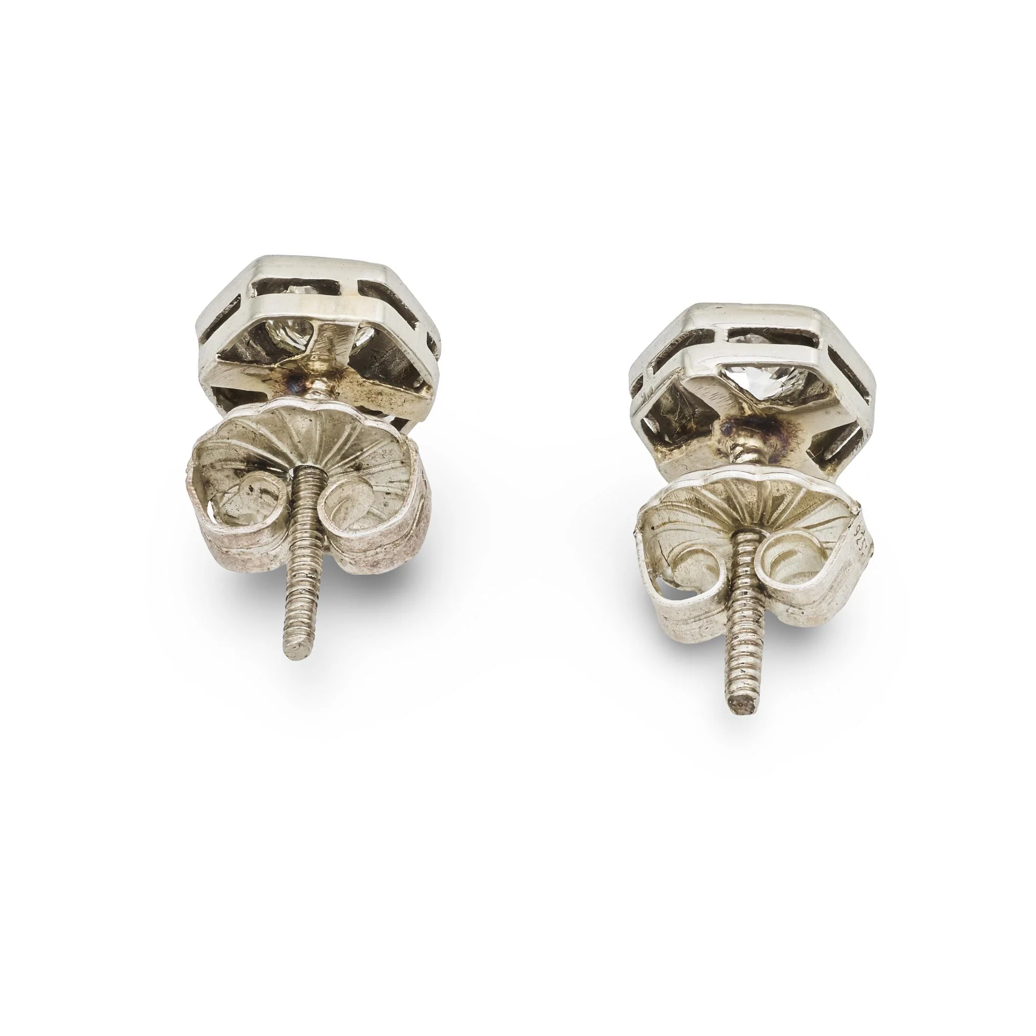 Art Deco 14k Diamond Stud Earrings - Image 3