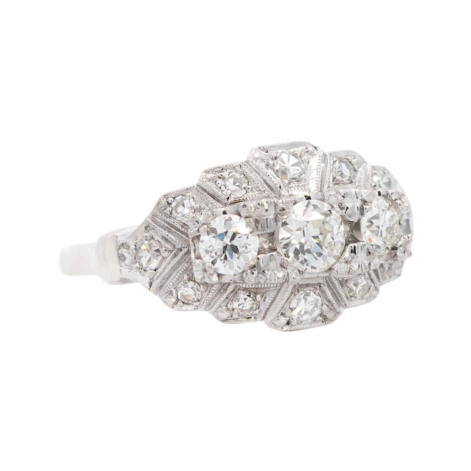 Art Deco 14k Diamond Three Stone Engagement Ring - Image 2