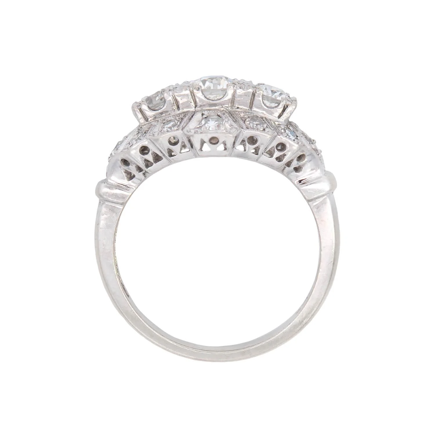 Art Deco 14k Diamond Three Stone Engagement Ring - Image 4