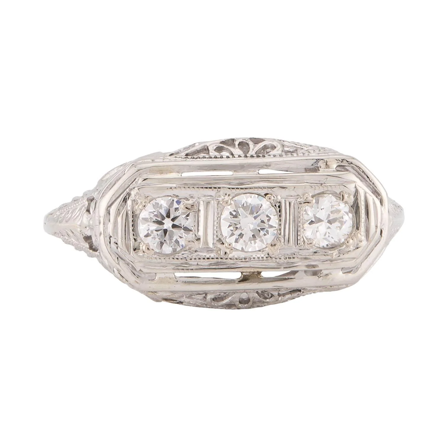 Art Deco 14k Diamond Three Stone Ring - Image 2