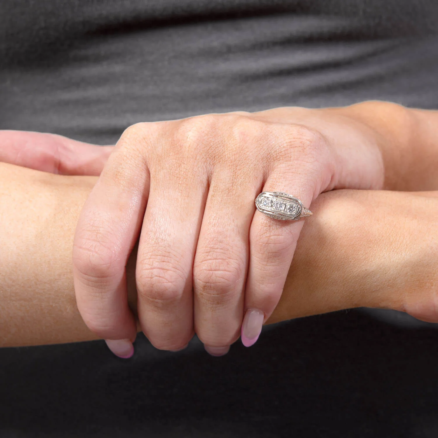 Art Deco 14k Diamond Three Stone Ring - Image 6