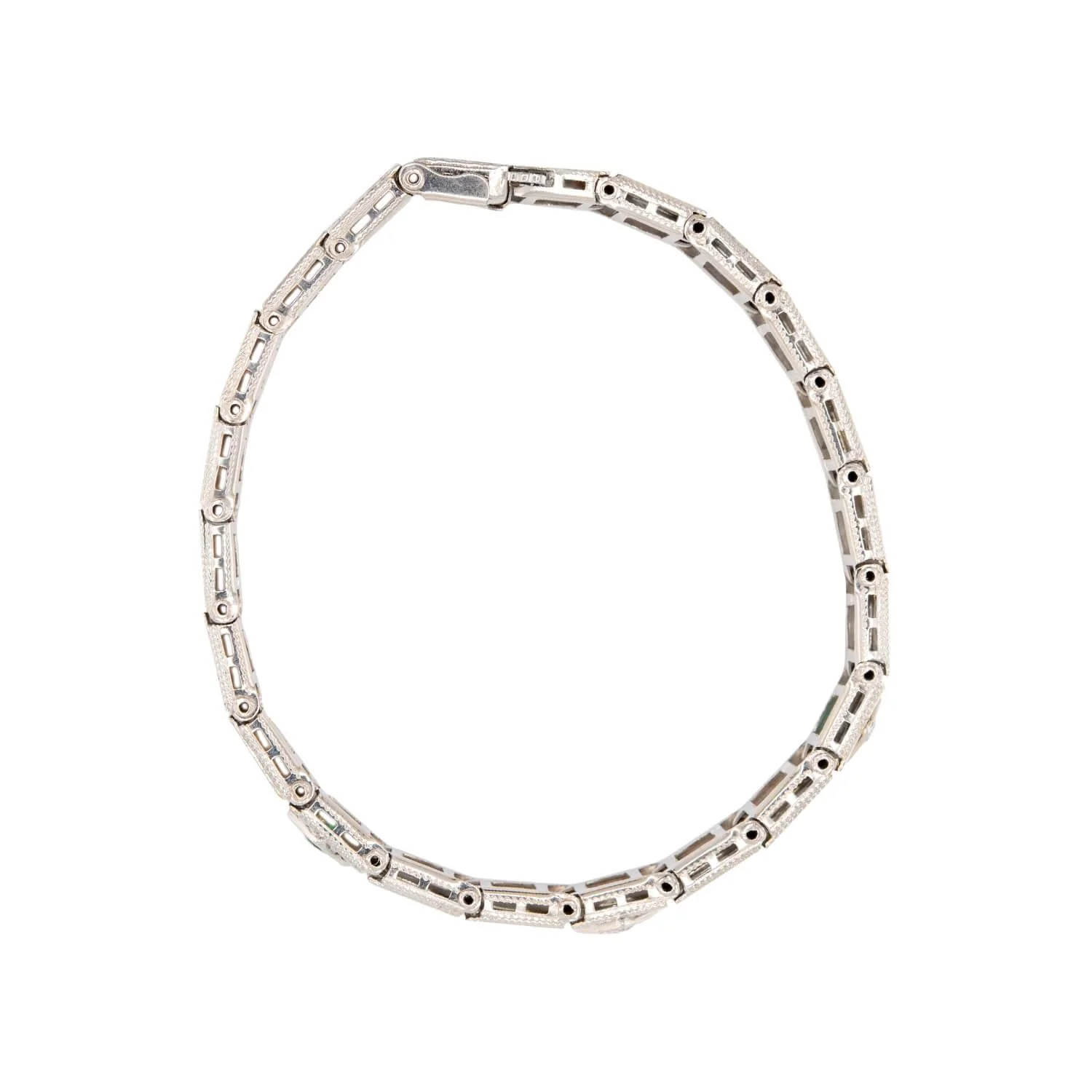 Art Deco 14k "Emerald" & Diamond Line Bracelet - Image 3