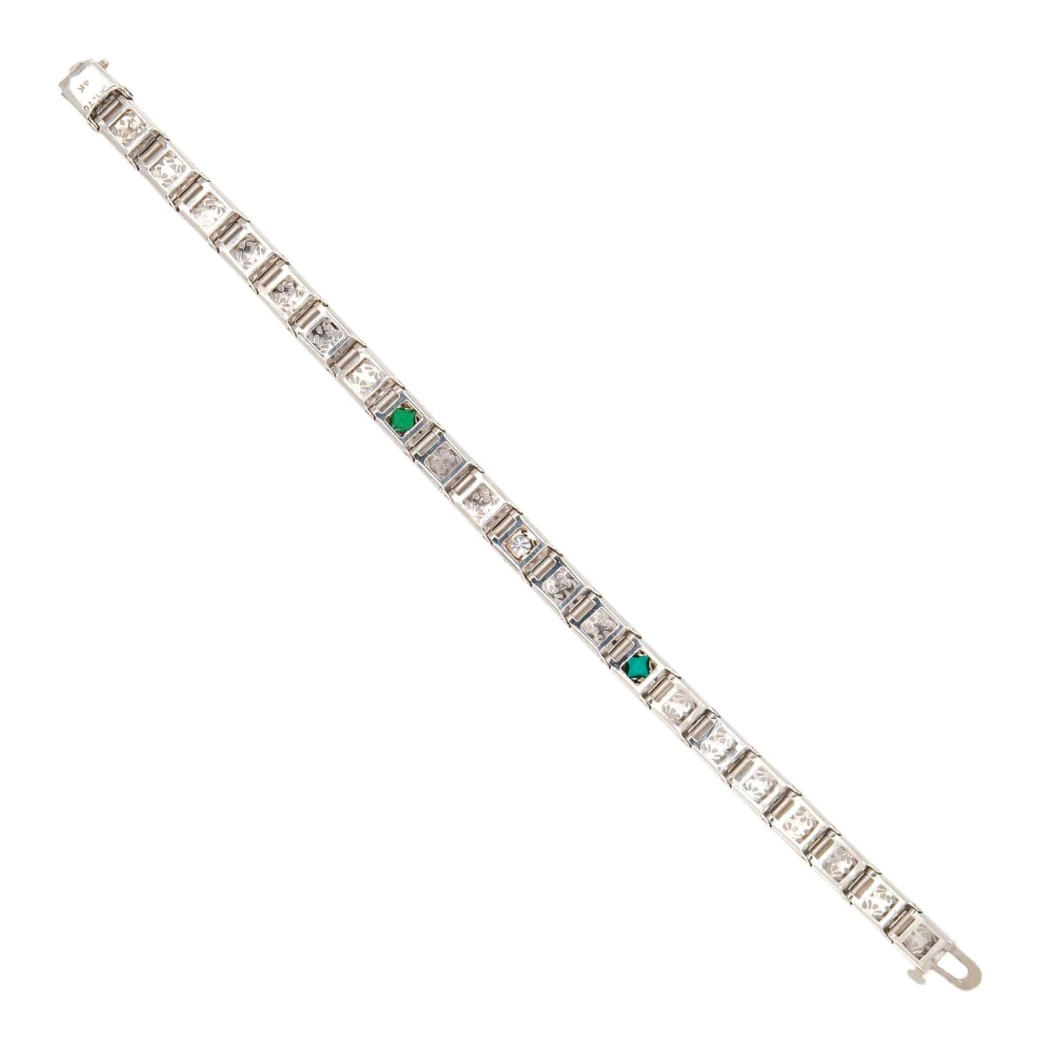 Art Deco 14k "Emerald" & Diamond Line Bracelet - Image 4