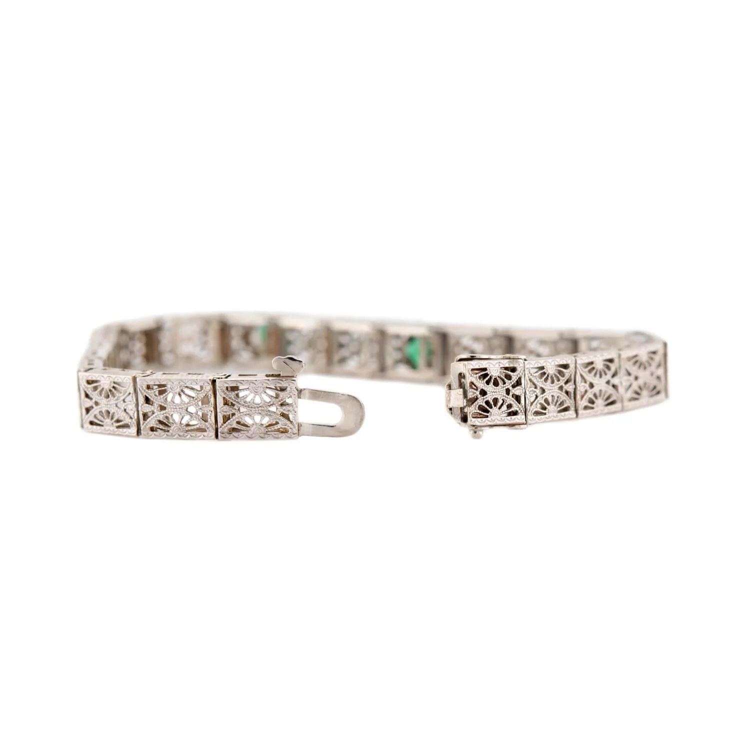 Art Deco 14k "Emerald" & Diamond Line Bracelet - Image 5